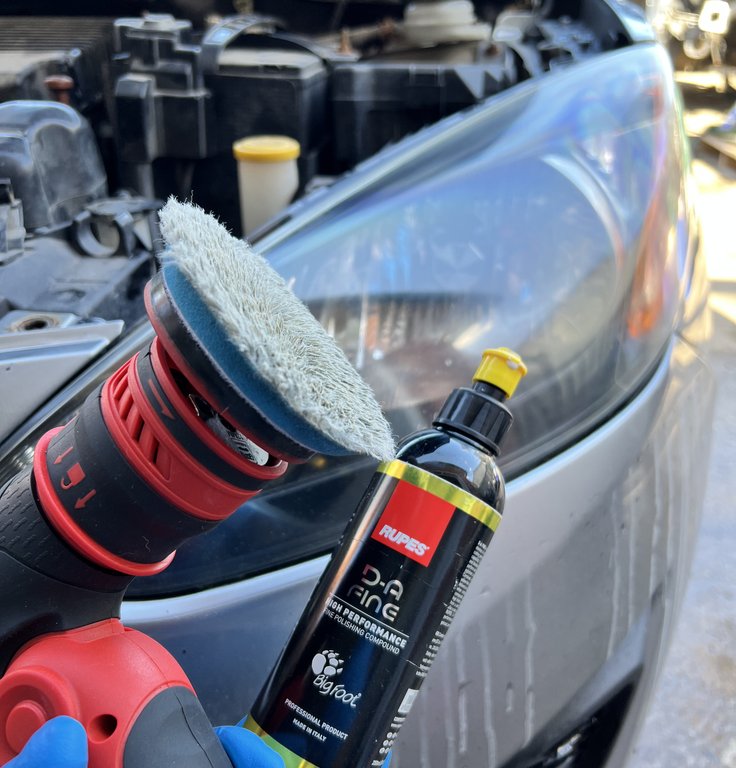 Headlight restoration after showing clear, bright lens with improved light output